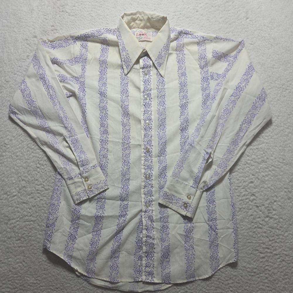 Vintage 70s Grants Floral Stripe Button Front Blouse Women's Medium‎ Button Up